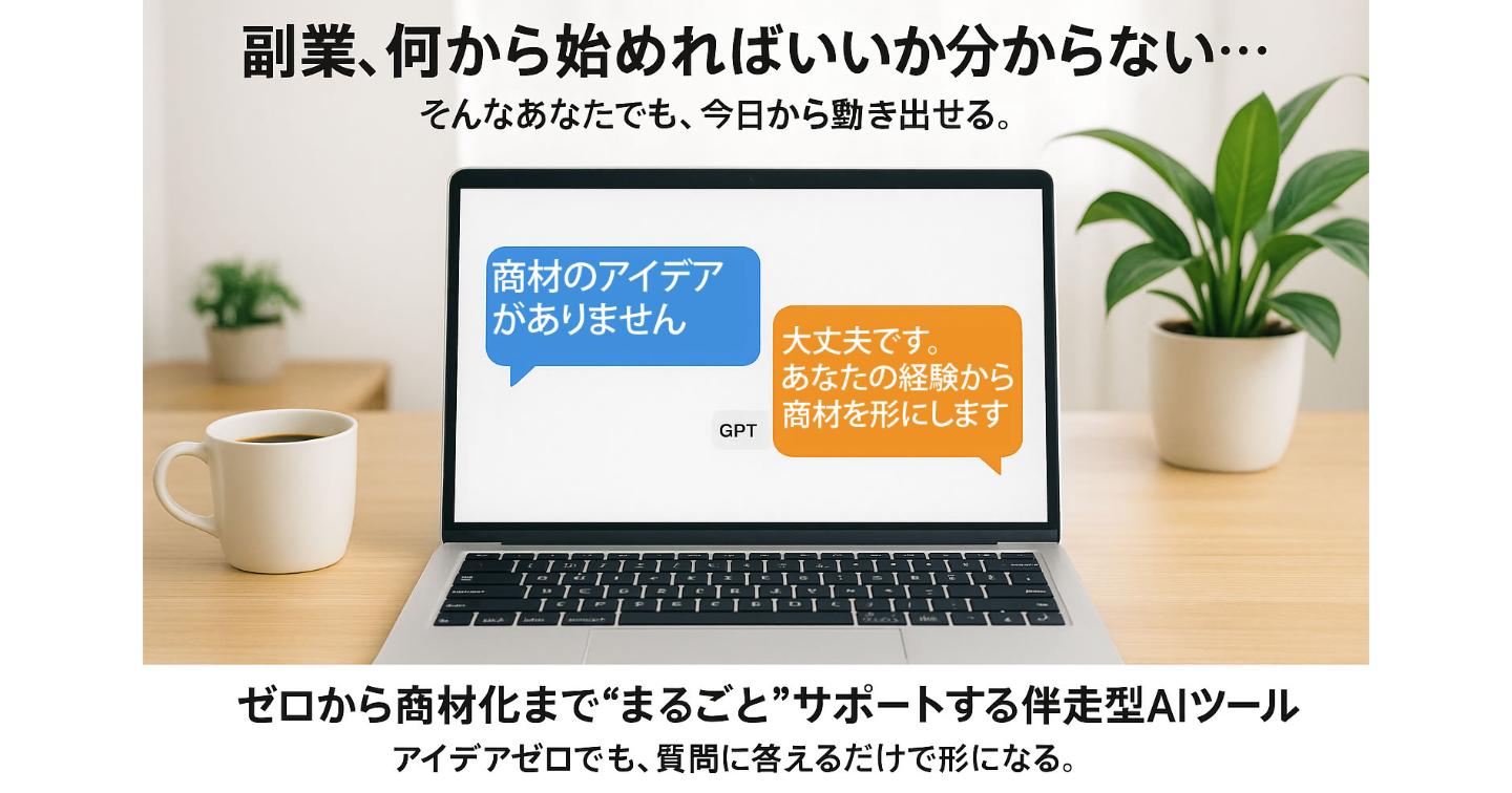 「副業、何から始めればいいか分からない…」
そんなあなたでも“今日から商材オーナー”になれるAIツール
