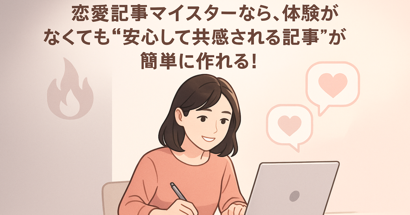 【限定セール価格】初心者でもプロ級の恋愛記事を即公開─恋愛記事マイスターGPTsなら、不安ゼロで恋愛記事が量産できる