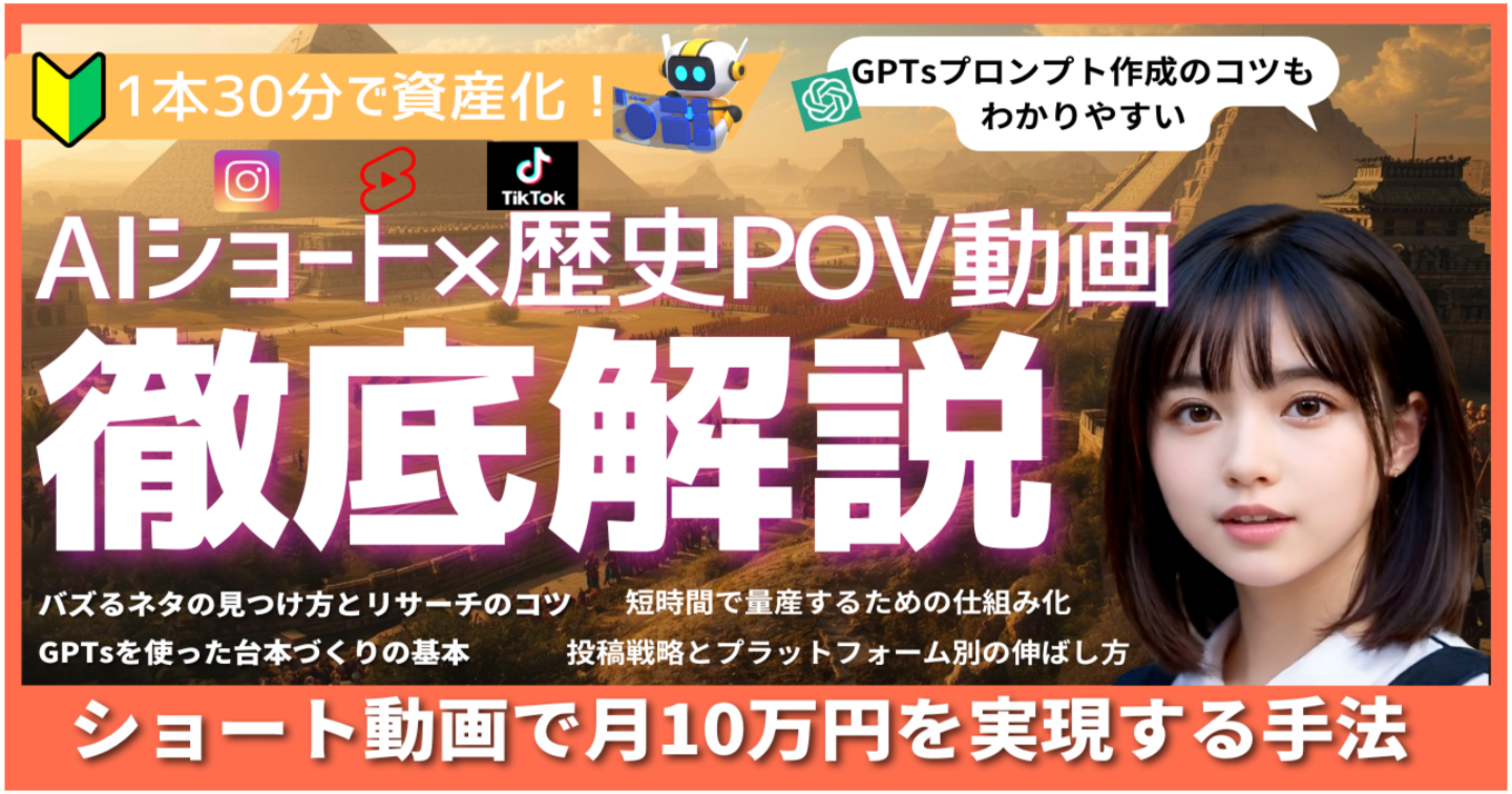 1本30分で資産化！AIショート×歴史POV動画量産で安定収益を作る！徹底解説