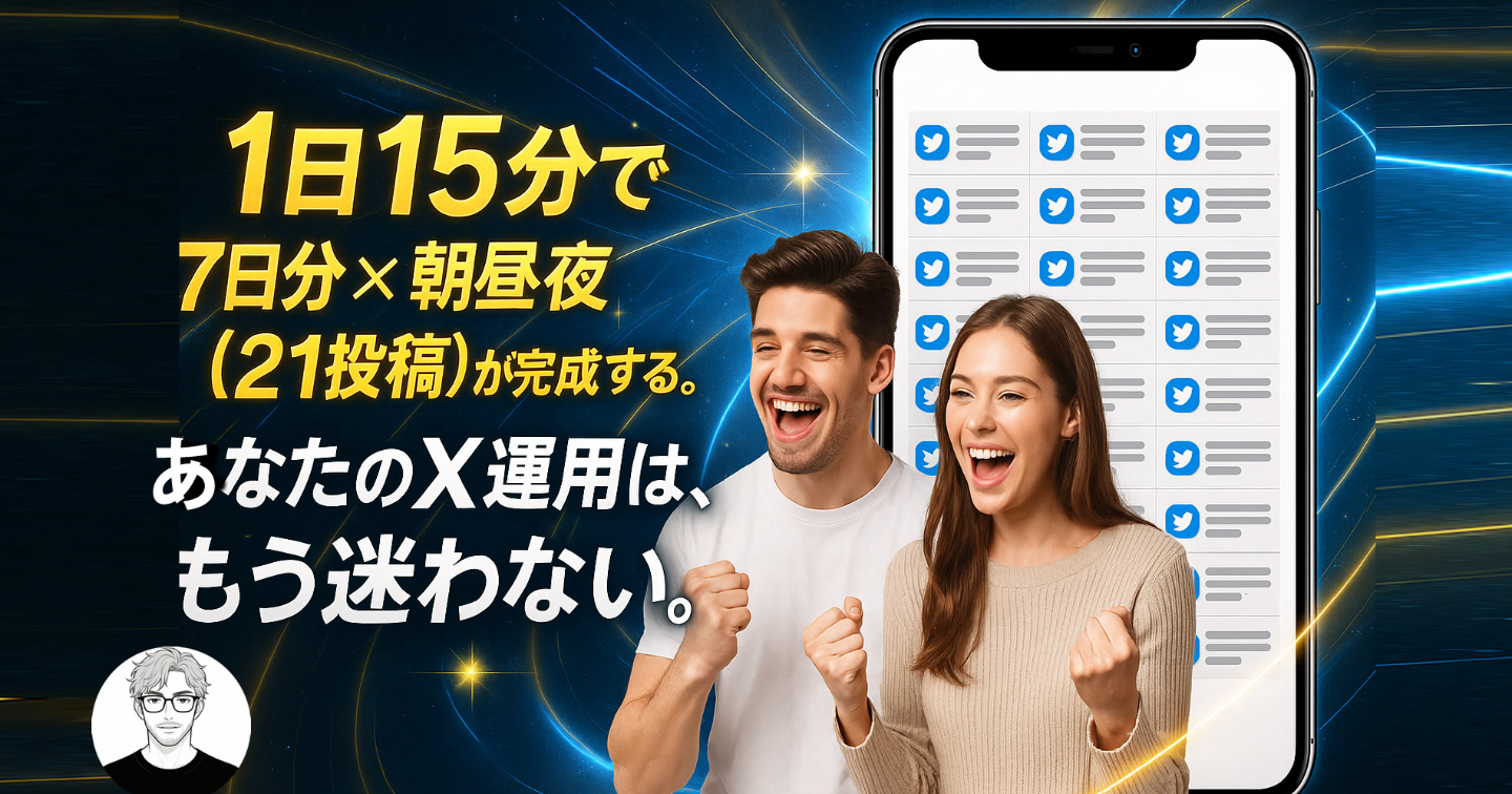 X週刊プロデューサーGPTsがあれば、もう迷わない。1日15分で、あなたのX発信は“続けられる資産”に変わる。