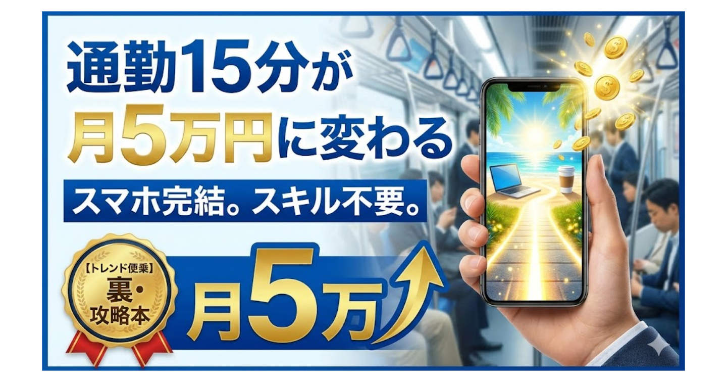 【スマホ完結】「満員電車がATMに変わる」通勤15分のコピペ作業で月5万。Amazon/楽天×トレンド拡散の『裏・攻略本』