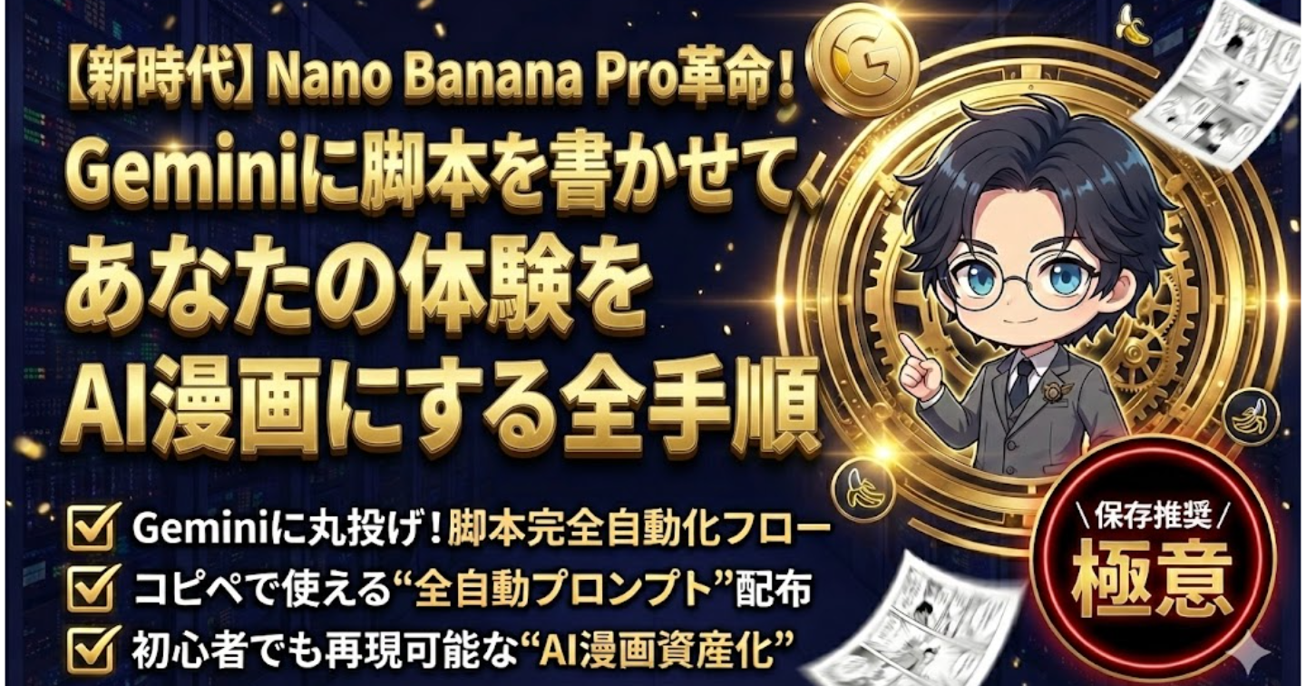 【新時代】Nano Banana Pro革命！Geminiに脚本を書かせて、あなたの体験をAI漫画にする全手順