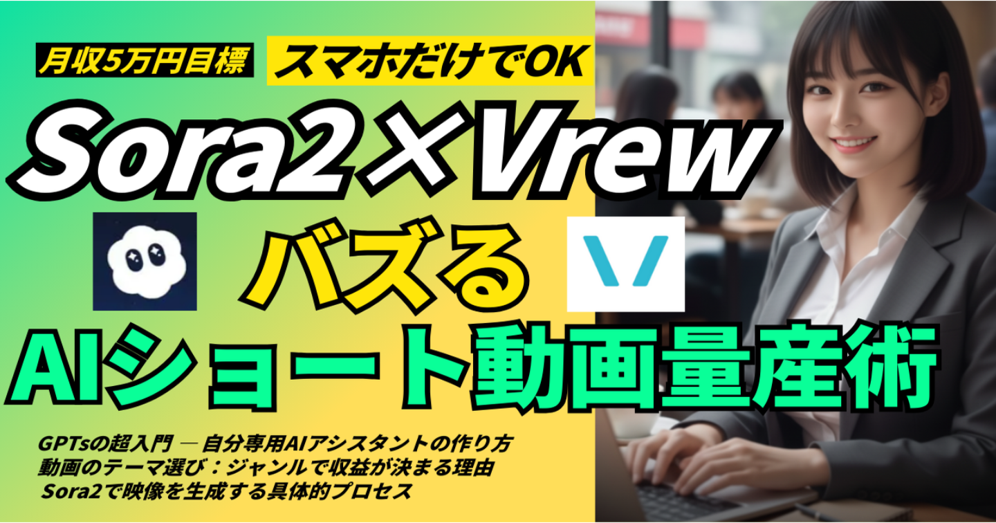 【完全初心者OK】スマホだけで月5万円！Sora2×VrewでバズるAIショート動画量産術
