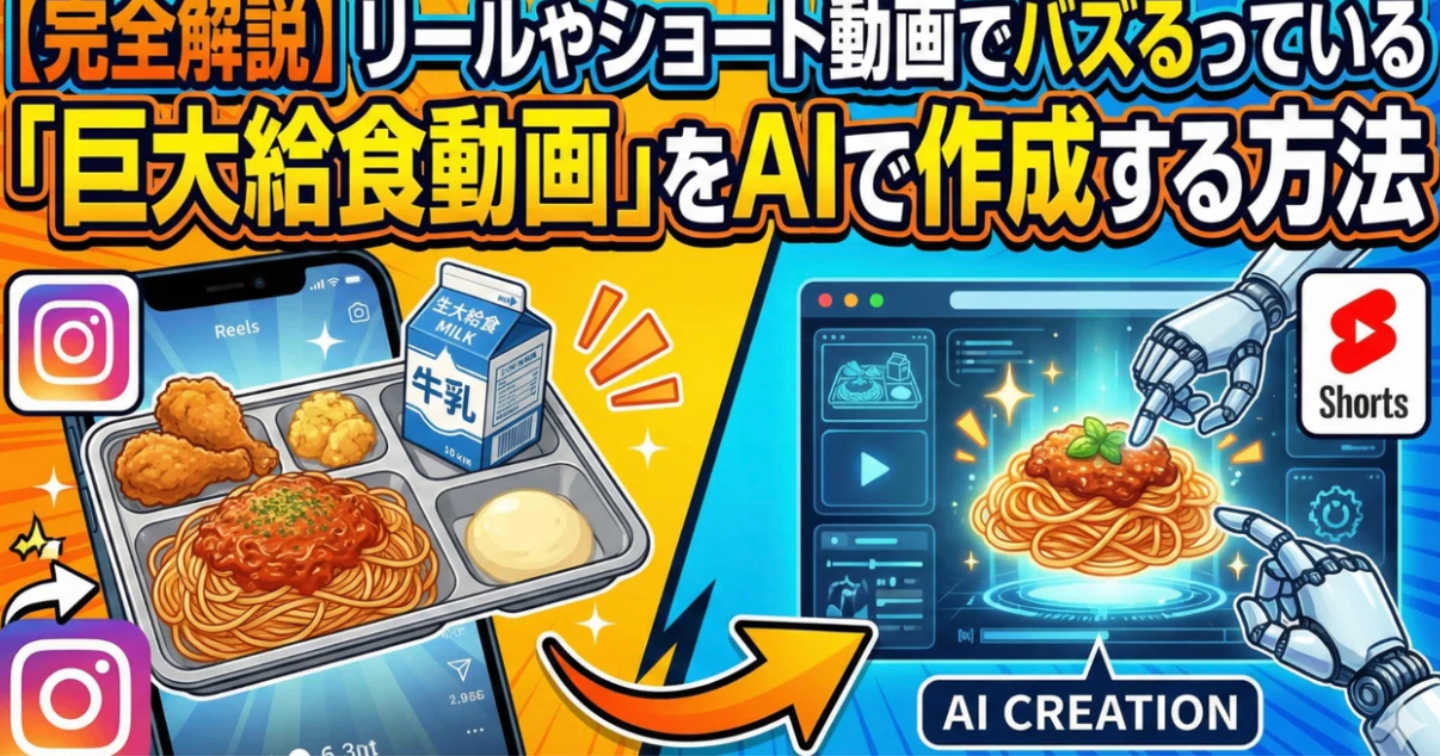 【完全解説】リールやショート動画でバズるっている「巨大給食動画」をAIで作成する方法