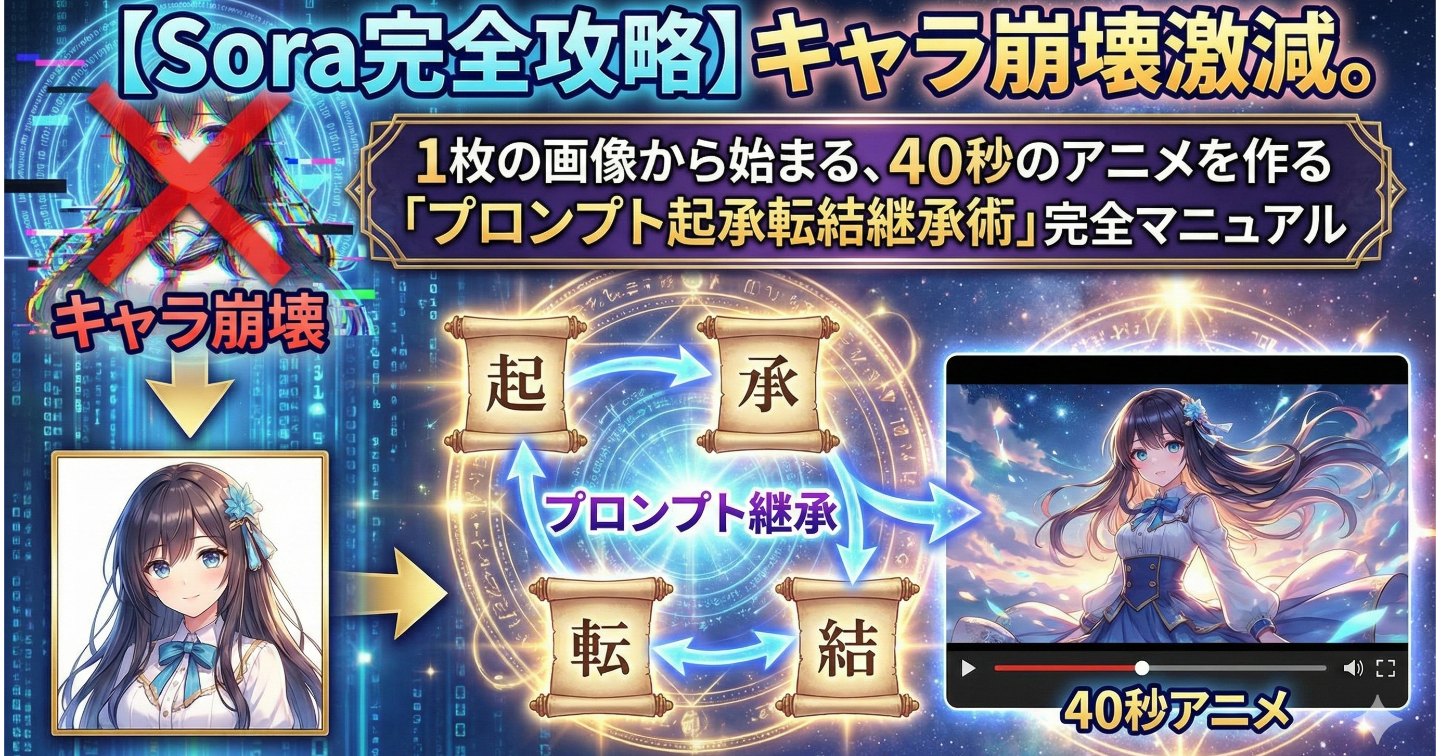 【Sora完全攻略】キャラ崩壊激減。1枚の画像から始まる、40秒のアニメを作る「プロンプト起承転結継承術」完全マニュアル