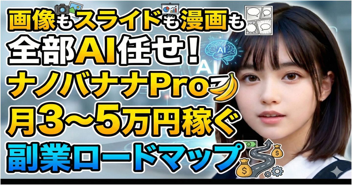画像もスライドも漫画も全部AI任せ！ナノバナナProで月3〜5万円稼ぐ副業ロードマップ