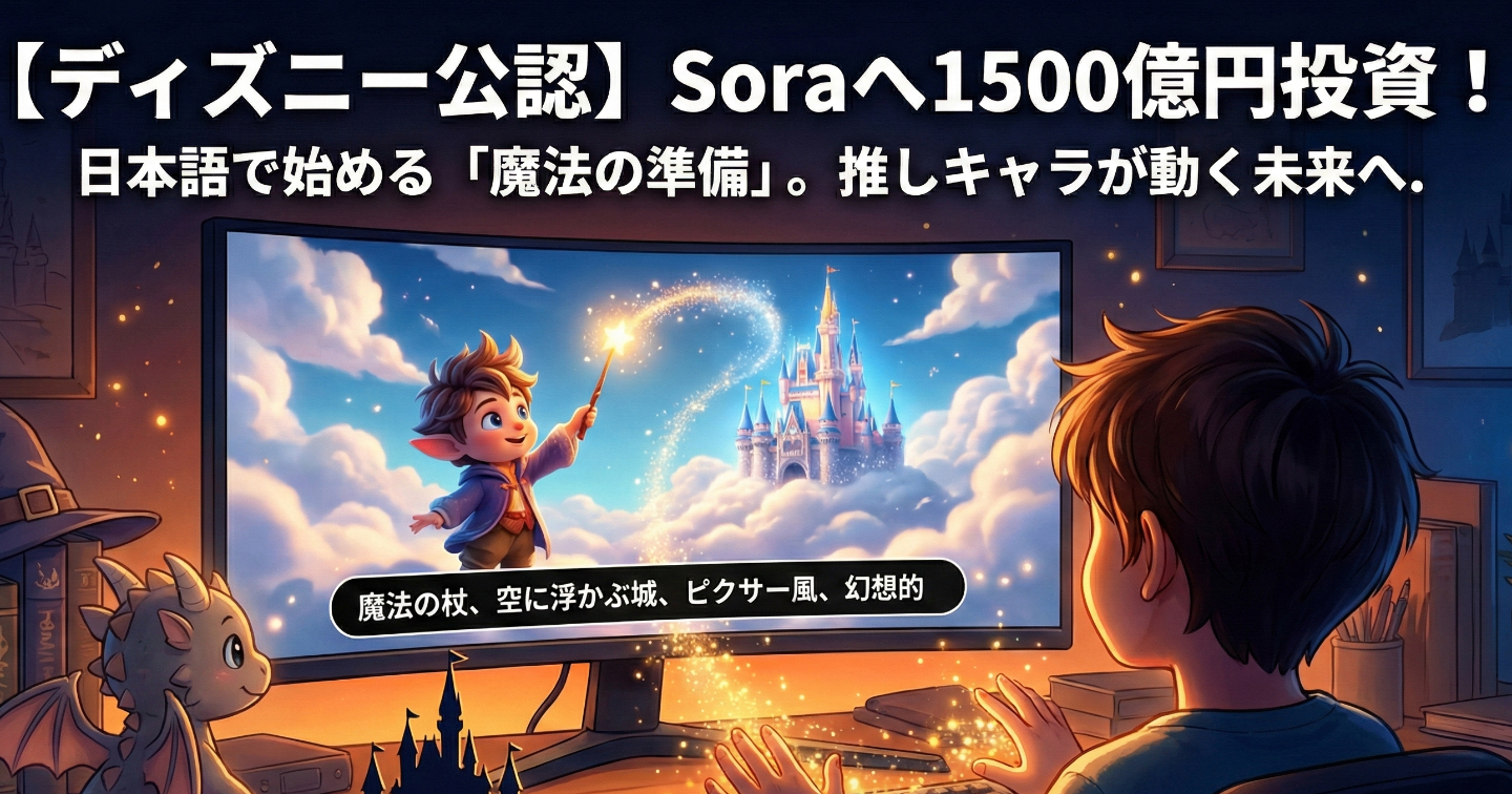 【ディズニー公認】Soraへ1500億円投資！推しキャラを動かす夢の為に。日本語だけで映画級動画を作る「魔法の準備」と全手順を解説