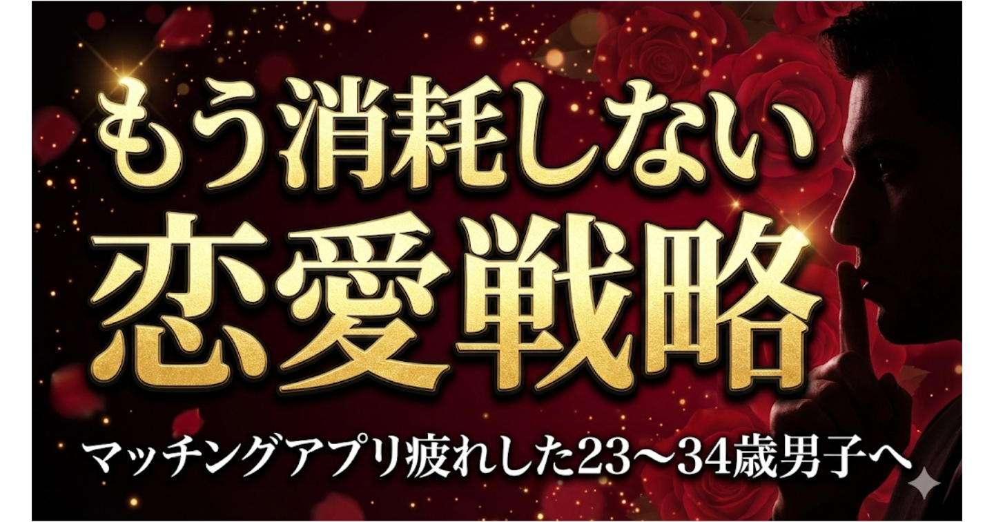 もう消耗しない恋愛戦略：マッチングアプリ疲れした23〜34歳男子のための「少ない出会いでちゃんと結果を出す」実践ロードマップ