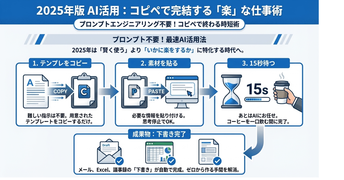 【ブラック企業脱出！】残業を月20時間減らす「AI事務テンプレ10」コピペするだけで定型業務が終わる！