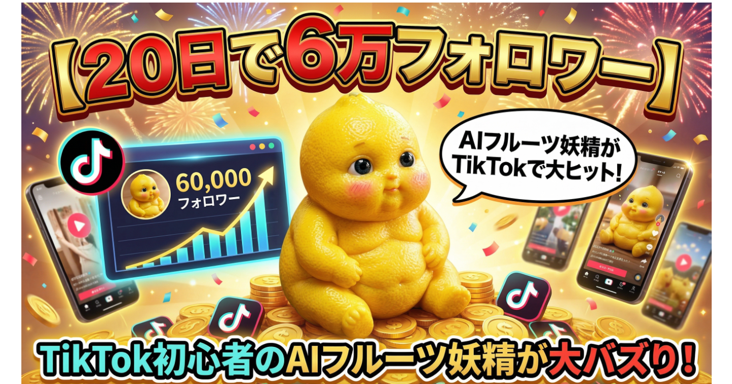 【開始20日で6万人】TikTok初心者がAIフルーツ妖精で爆速バズ　作成方法公開。