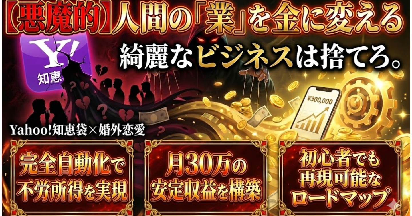 【悪魔的】Yahoo!知恵袋×婚外恋愛：人間の「業」を金に変える、月30万自動化ロードマップ