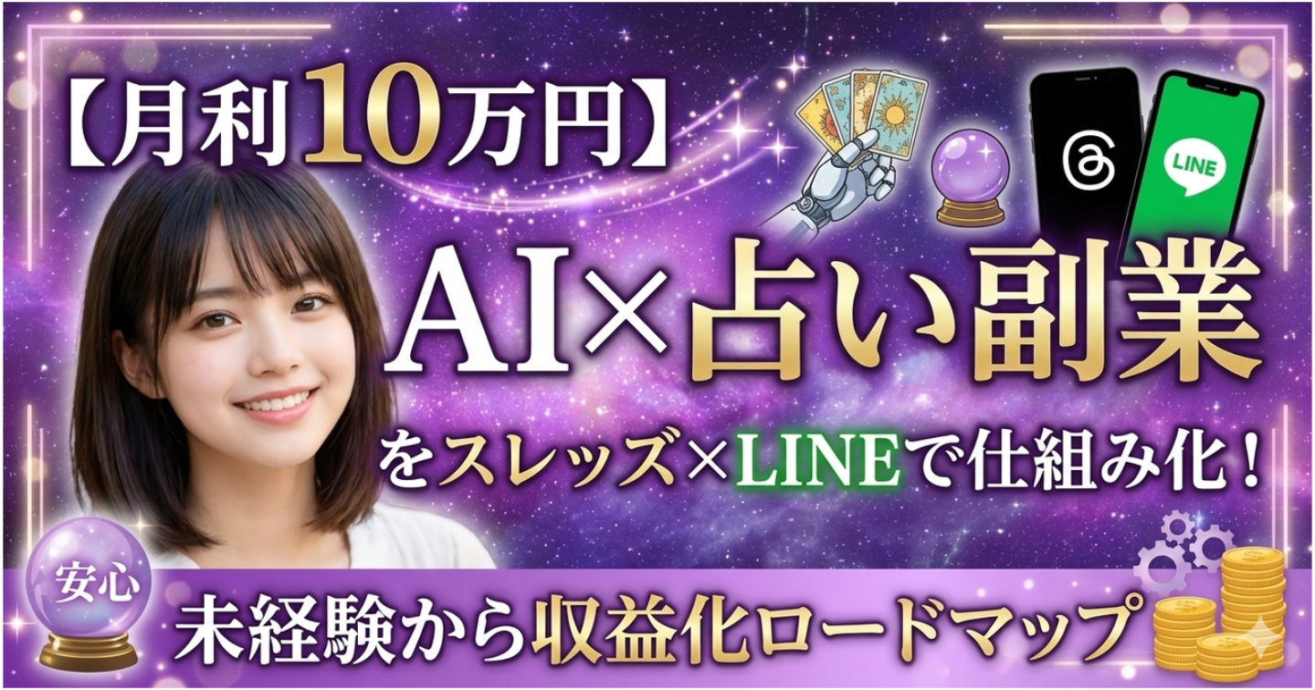 【50,000文字以上】【月利10万円目標！】AI×占い副業をスレッズ×LINEで仕組み化！未経験から収益化ロードマップ