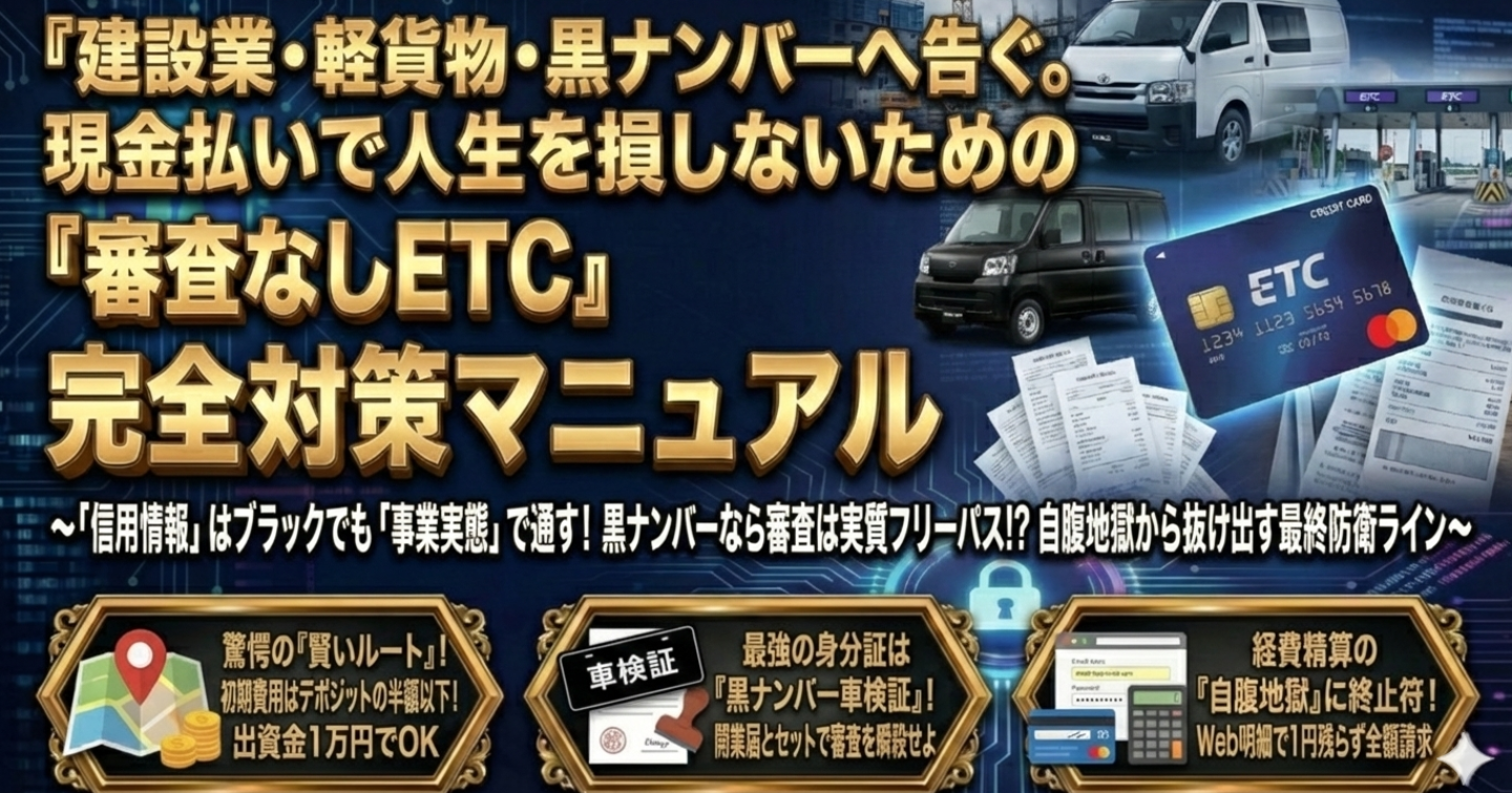 【建設業・軽貨物】金融ブラックでも「審査なし」でETCカードを作り、自腹地獄とサヨナラする裏マニュアル【黒ナンバーは即発行!?】