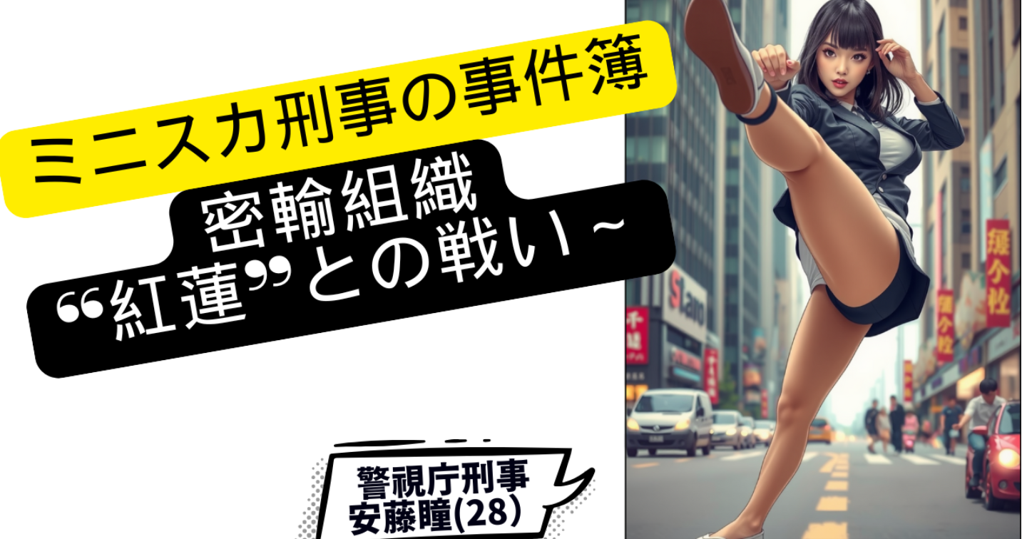 ミニスカ刑事、安藤瞳の事件簿、密輸組織～紅蓮～との闘い（4コマ漫画）