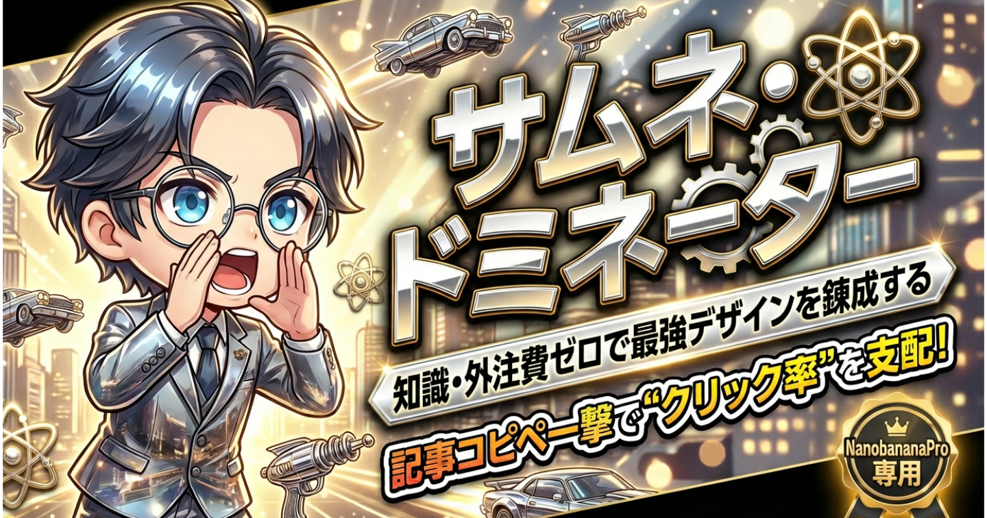 記事コピペ一撃で“クリック率”を支配！知識・外注費ゼロで最強デザインを錬成する『サムネ・ドミネーター』【NanobananaPro専用】