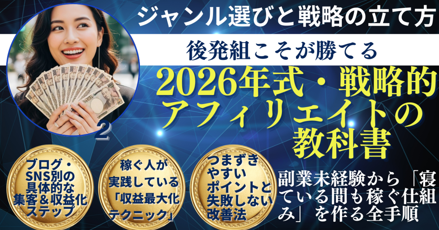 後発組こそが勝てる。2026年式・戦略的アフィリエイトの教科書。｜副業未経験から「寝ている間も稼ぐ仕組み」を作る全手順