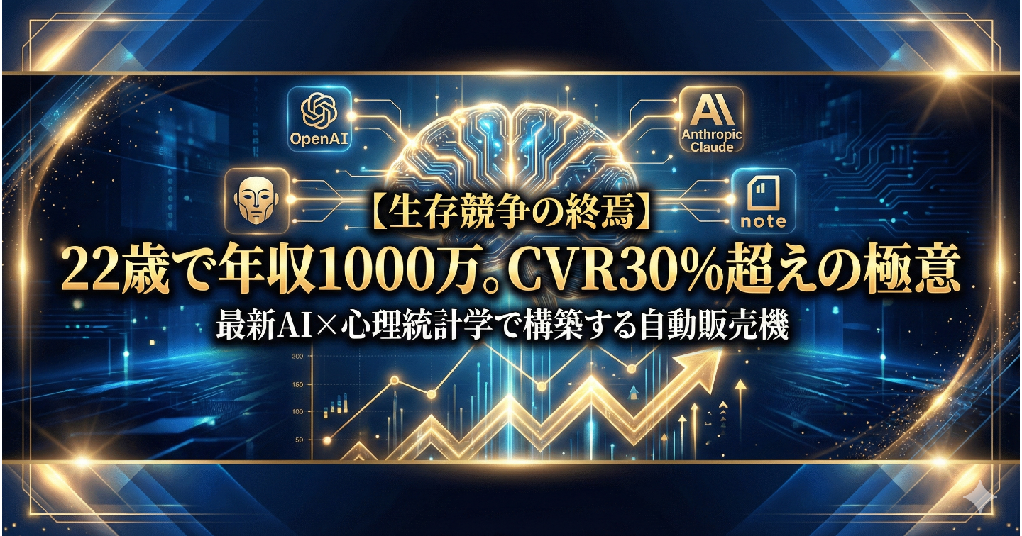 【生存競争の終焉】22歳で年収1000万を掴んだ「成約率（CVR）30%超え」の極意｜最新AIツール×心理統計学で構築する「売れ続ける自動販