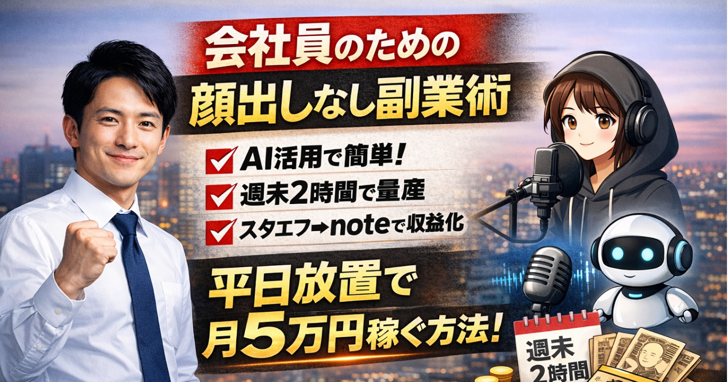 週末2時間で月5万！AI音声コピペ量産×放置収益---動画編集のようなスキル不要。「声」だけで稼ぐブルーオーシャン戦略。