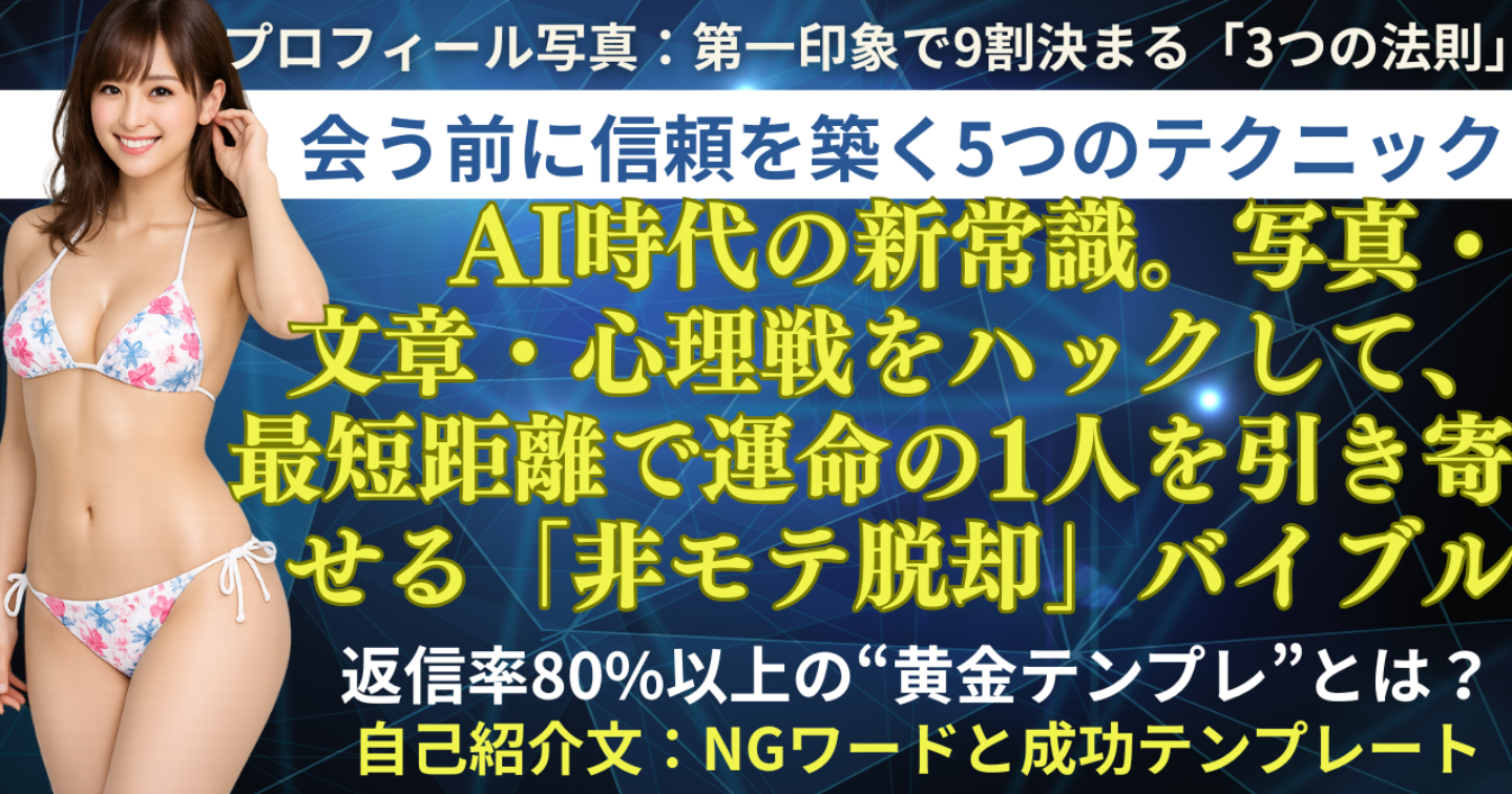 AI時代の新常識。写真・文章・心理戦をハックして、最短距離で運命の1人を引き寄せる「非モテ脱却」バイブル