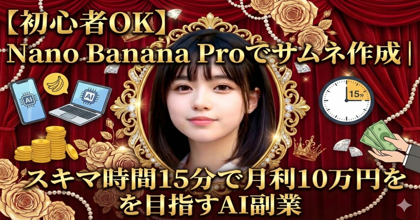 【初心者OK】Nano Banana Proでサムネ作成｜スキマ時間15分で月利10万円を目指すAI副業