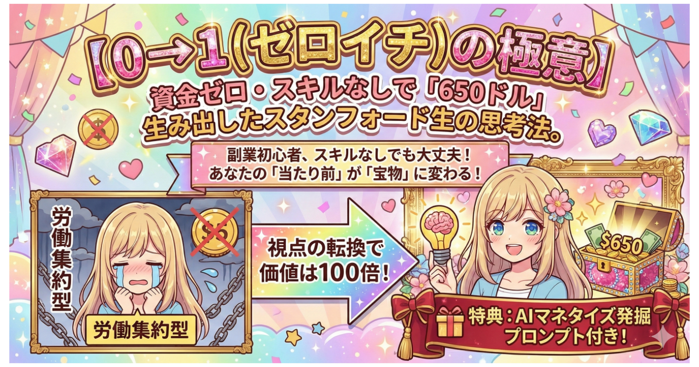 【0→1（ゼロイチ）の極意】資金ゼロ・スキルなしで「650ドル」生み出したスタンフォード生の思考法