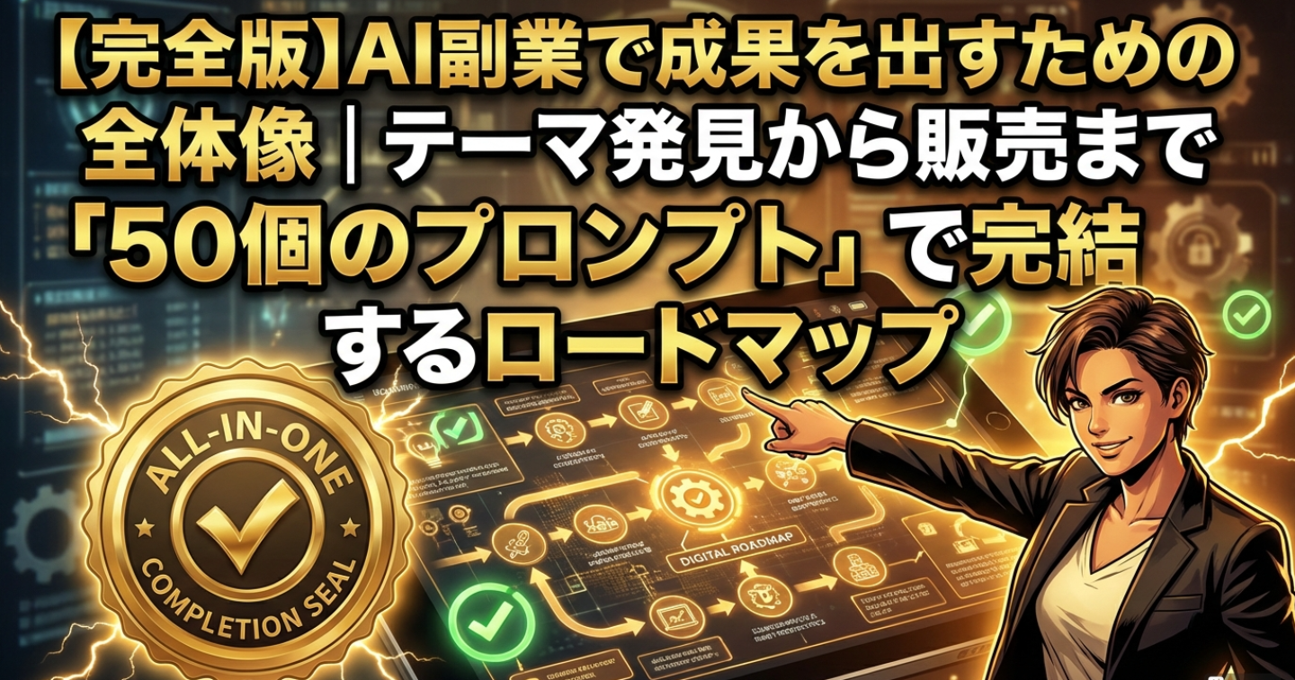 【完全版】AI副業で成果を出すための全体像｜テーマ発見から販売まで「50個のプロンプト」で完結するロードマップ
