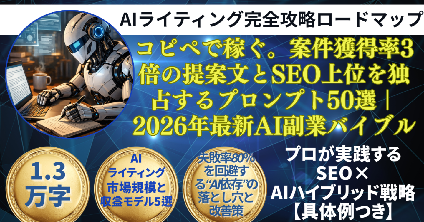案件獲得率3倍の提案文とSEO上位を独占するプロンプト50選｜2026年最新AI副業バイブル