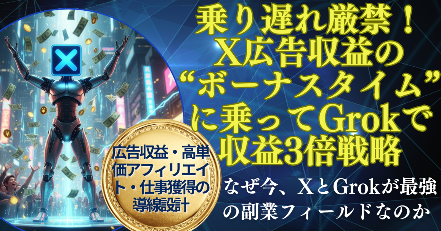 乗り遅れ厳禁！X広告収益の“ボーナスタイム”に乗ってGrokで収益3倍戦略