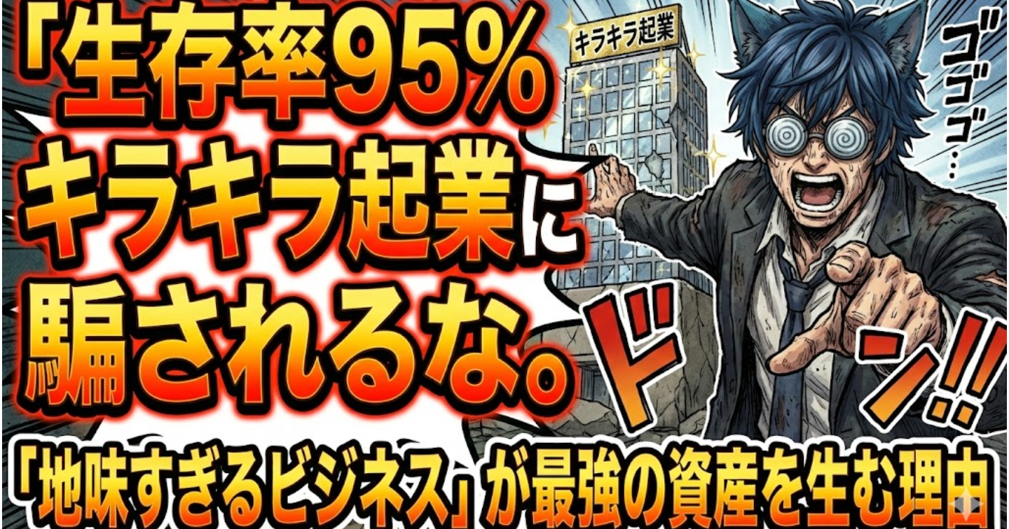【生存率95%】キラキラ起業に騙されるな。「地味すぎるビジネス」が最強の資産を生む理由