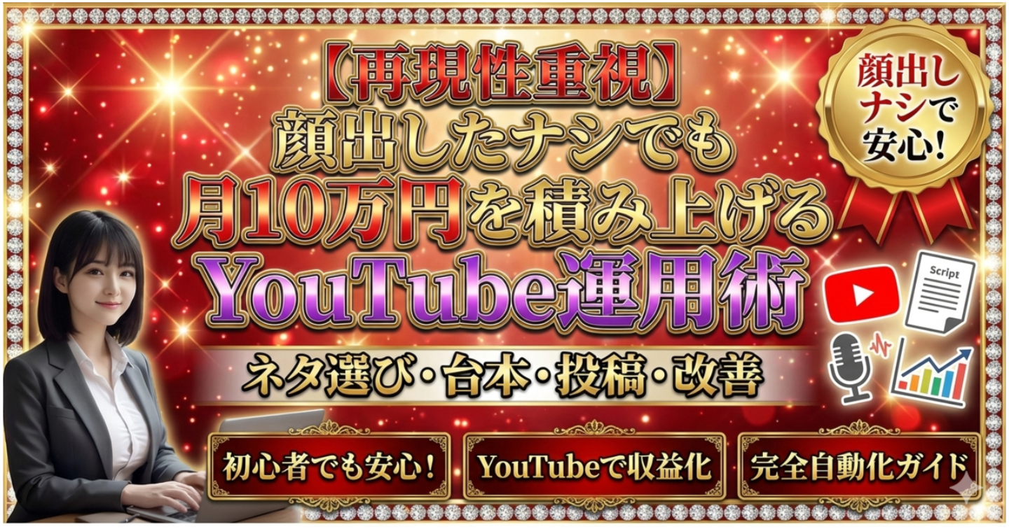 【再現性重視】顔出しナシでも月10万円を積み上げるYouTube運用術｜ネタ選び・台本・投稿・改善