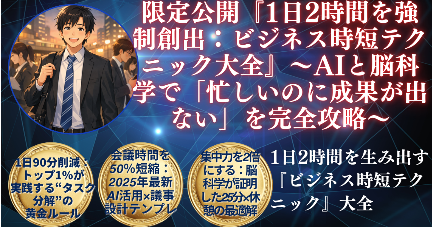 『1日2時間を強制創出：ビジネス時短テクニック大全』〜AIと脳科学で「忙しいのに成果が出ない」を完全攻略〜