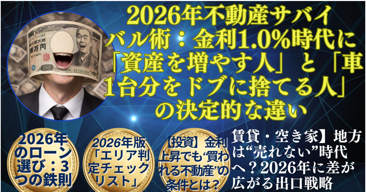 2026年不動産サバイバル術：金利1.0%時代に「資産を増やす人」と「車1台分をドブに捨てる人」の決定的な違い