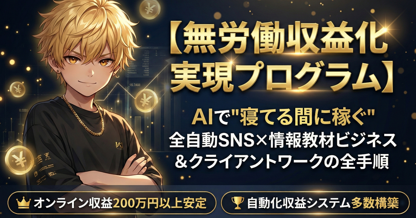 【無労働収益化実現プログラム】AIで"寝てる間に稼ぐ"全自動SNS×情報教材ビジネス&クライアントワークの全手順