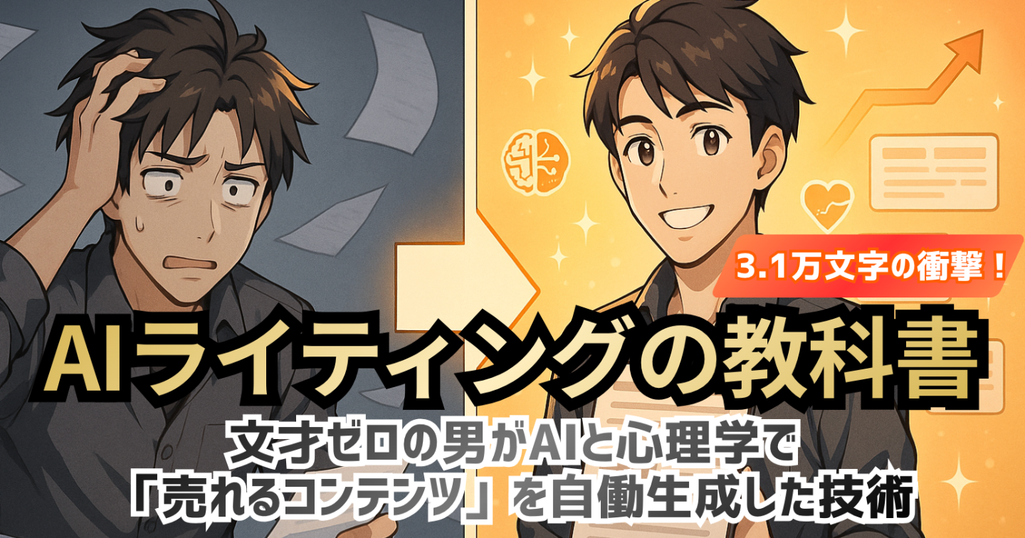 【AIライティングの教科書】3.1万文字の衝撃！文才ゼロの男がAIと心理学で「売れるコンテンツ」を自働生成した技術