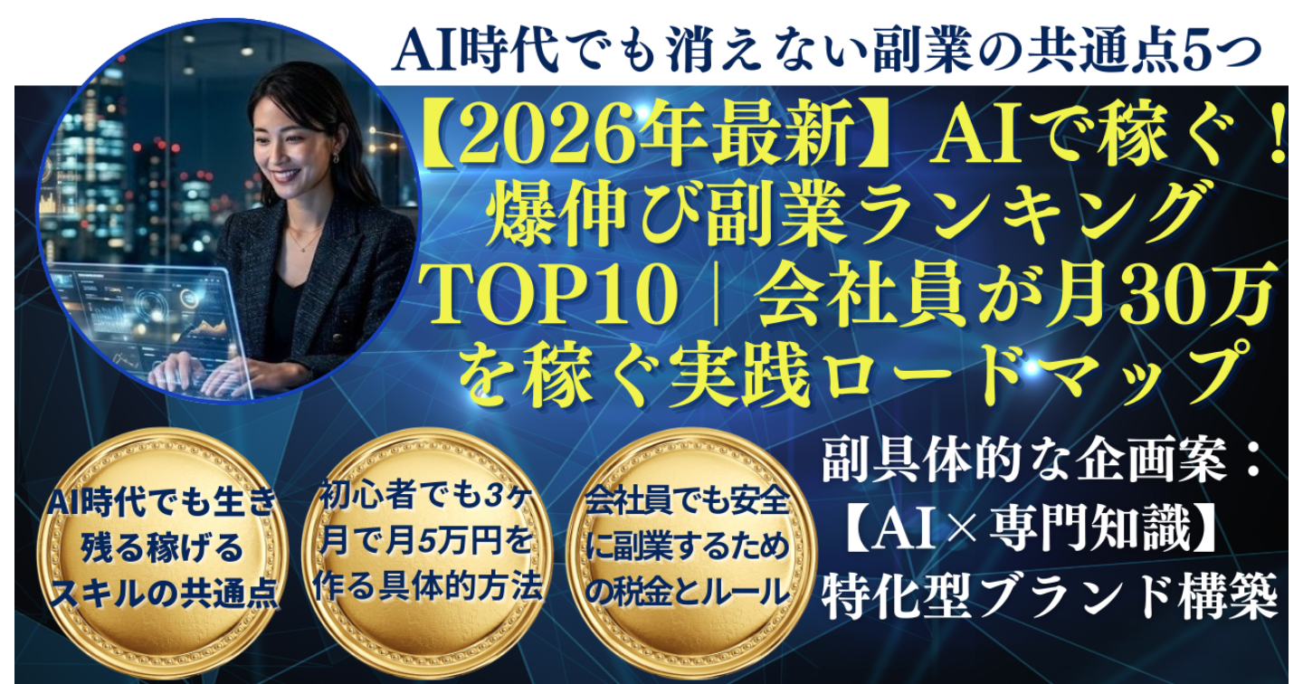 【2026年最新】AIで稼ぐ！爆伸び副業ランキングTOP10｜会社員が月30万を稼ぐ実践ロードマップ