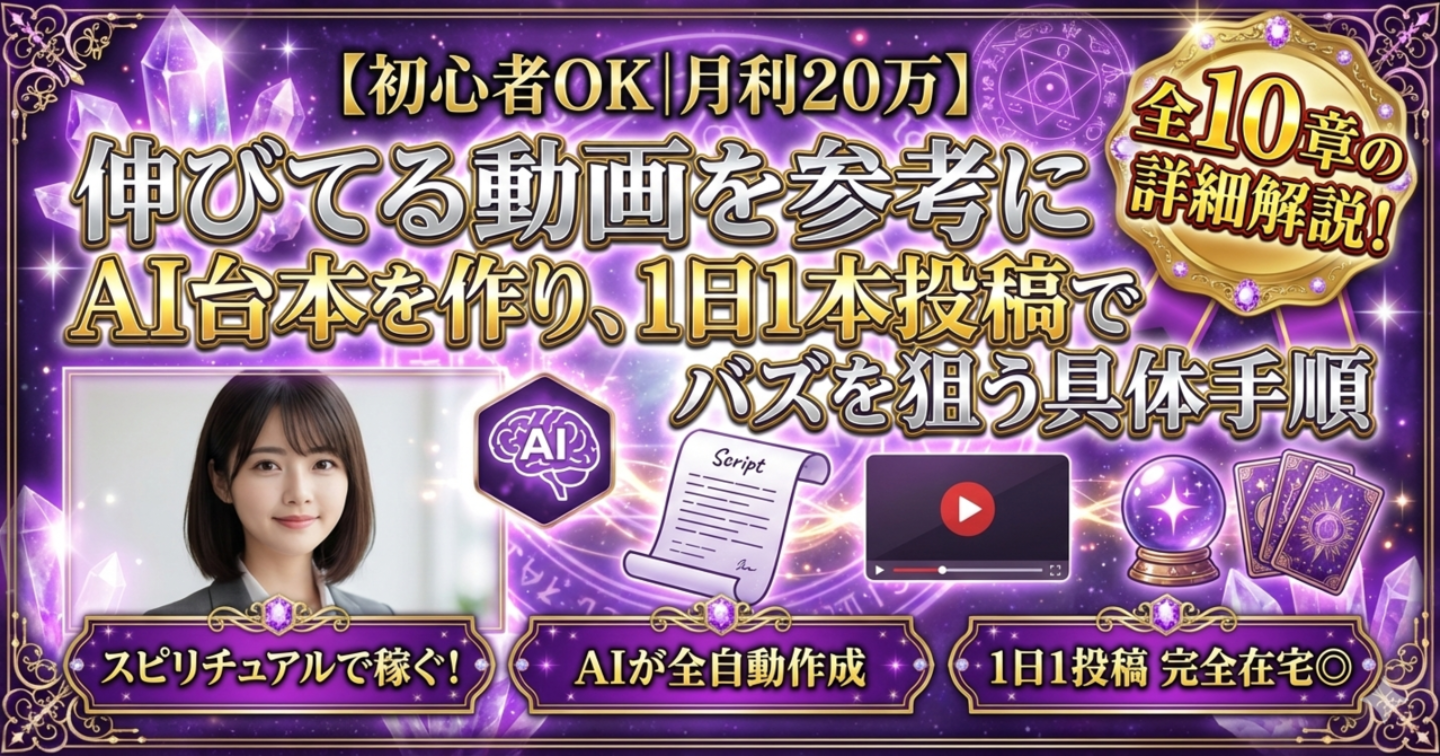 【初心者OK｜月利20万目標】伸びてる動画を参考にAI台本を作り、1日1本投稿でバズを狙う具体手順