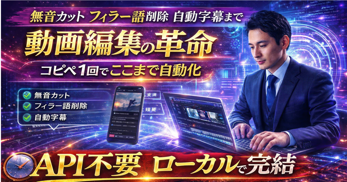 動画編集の革命！編集ソフト代からおさらばできる無音カットから自動字幕までワンポチツール