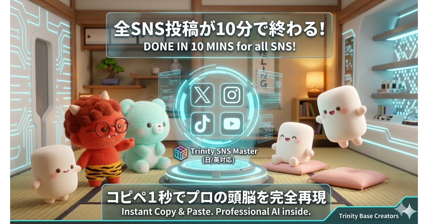 【神AI】全SNS投稿が1分で終わる！画像1枚から極上テキスト一括生成『Trinity SNS Master』