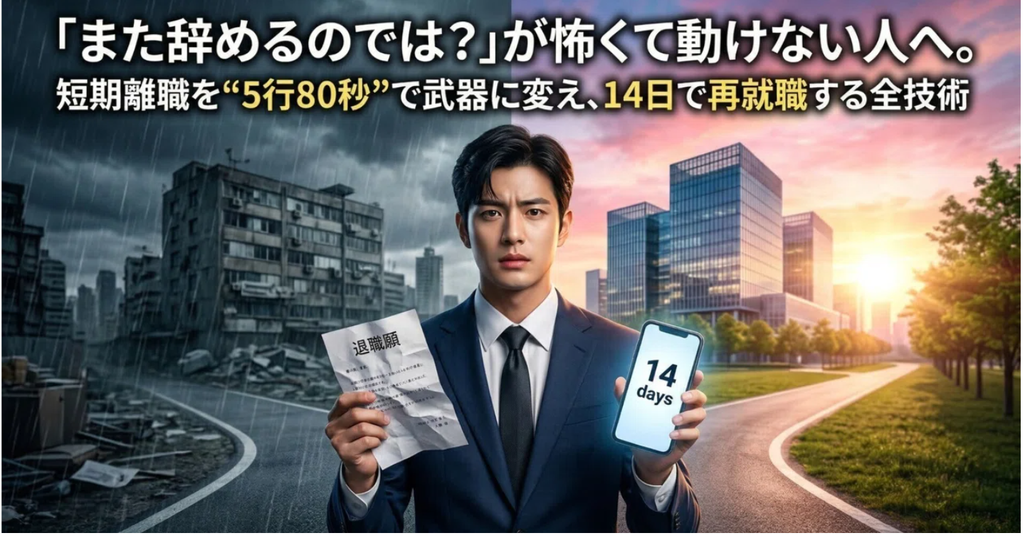 「また辞めるのでは？」が怖くて動けない人へ。短期離職を"5行80秒"で武器に変え、14日で再就職する全技術