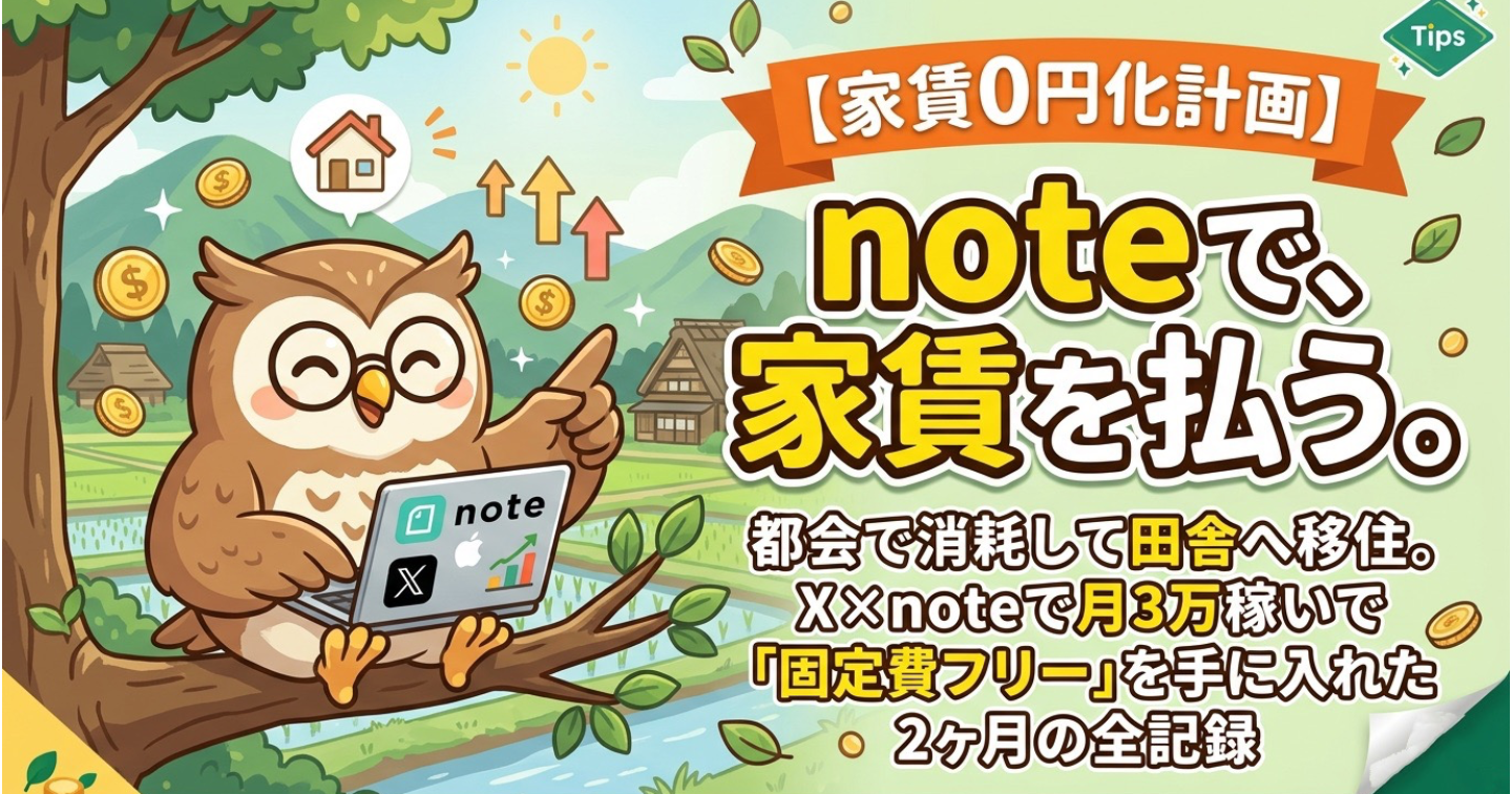  【家賃0円化計画】noteで、家賃を払う。都会で消耗して田舎へ移住。X×noteで月3万稼いで「固定費フリー」を手に入れた2ヶ月の全記録〜