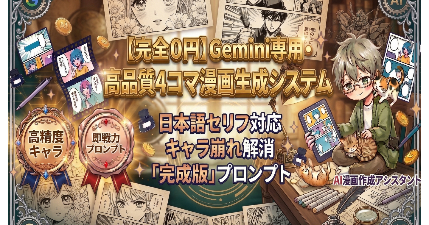 🎨✨ 【完全0円】Gemini専用・高品質4コマ漫画生成システム｜日本語セリフ＆キャラ崩れをなくす「完成版」プロンプト 🖌️📖