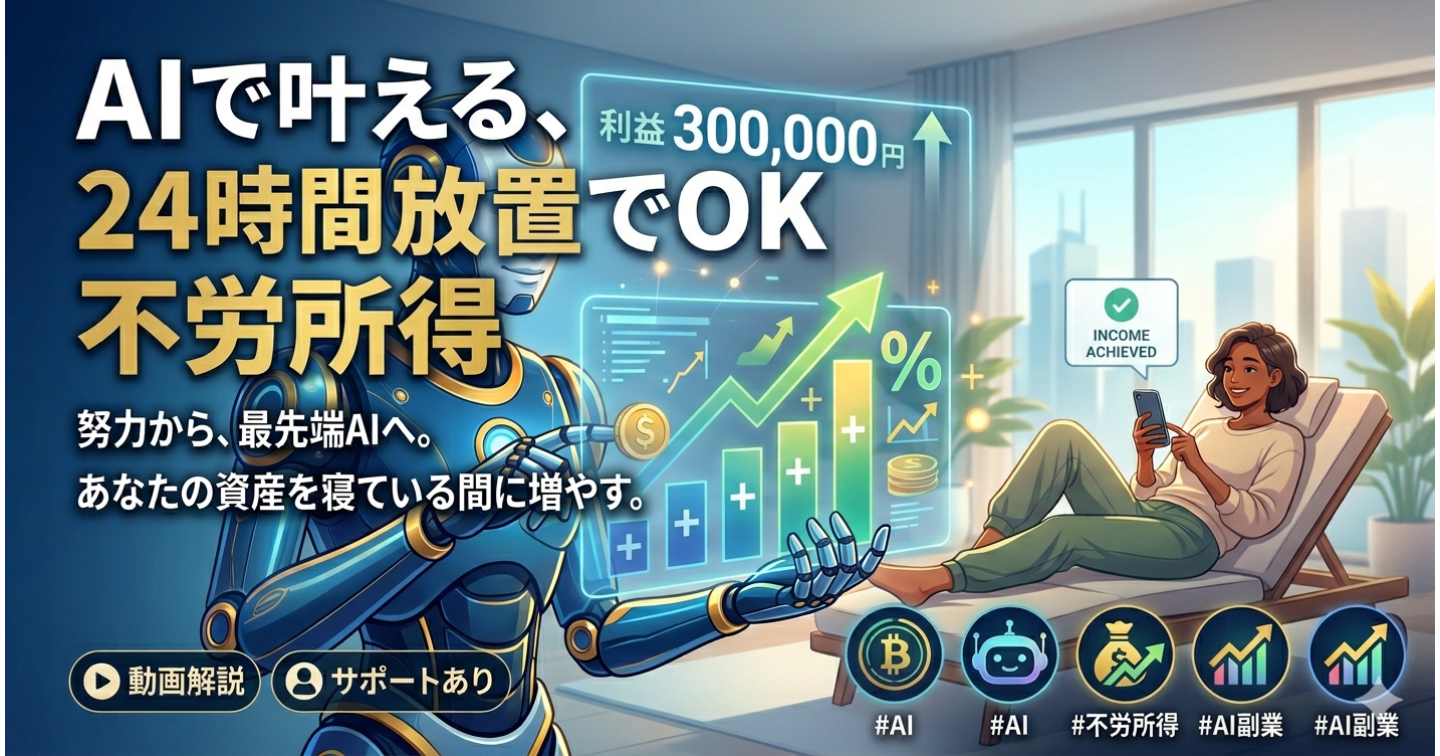 放置でOK！進化を続けるAIが24時間あなたの資産を増やす「不労所得」構築術〜トレードを人間がする時代は終わった〜※動画・サポートあり