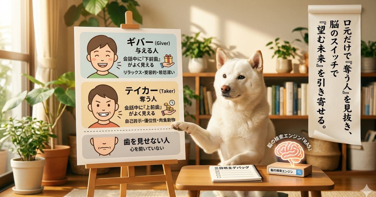 【人生デバッグ術】口元だけで「奪う人」を見抜き、脳のスイッチで「望む未来」を引き寄せる。～人間関係と三日坊主の科学～