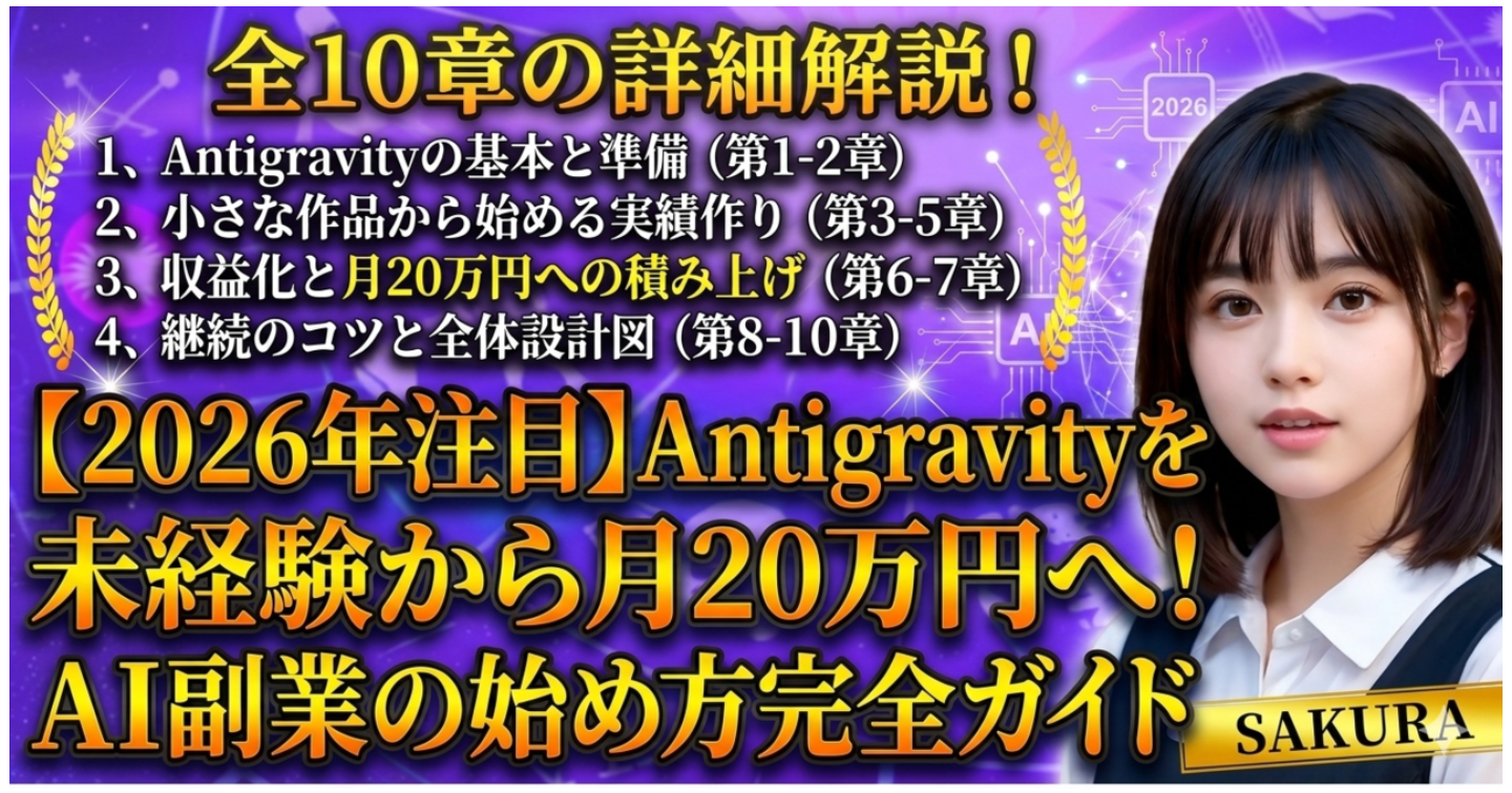 【2026年注目】【70,000文字以上の詳細解説】Antigravityを使って未経験から月20万円へ！AI副業の始め方完全ガイド