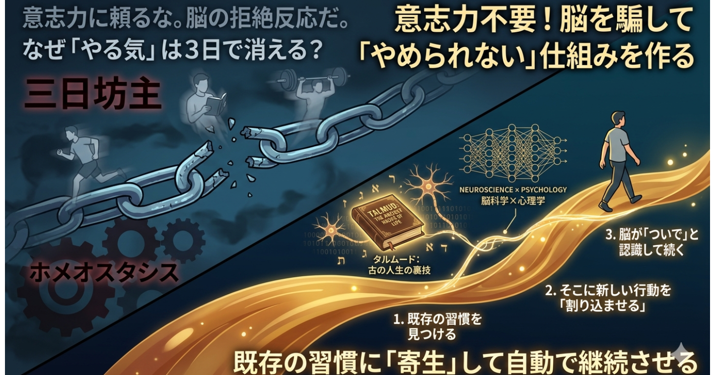 【意志力は使うな】脳をハックして三日坊主を強制終了。既存の習慣に「寄生」して自動継続させる禁断の習慣化メソッド