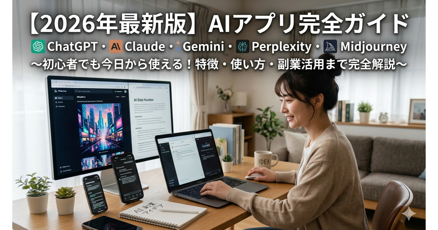 【2026年最新版】AIアプリ完全ガイドChatGPT・Claude・Gemini・Perplexity・Midjourney〜
