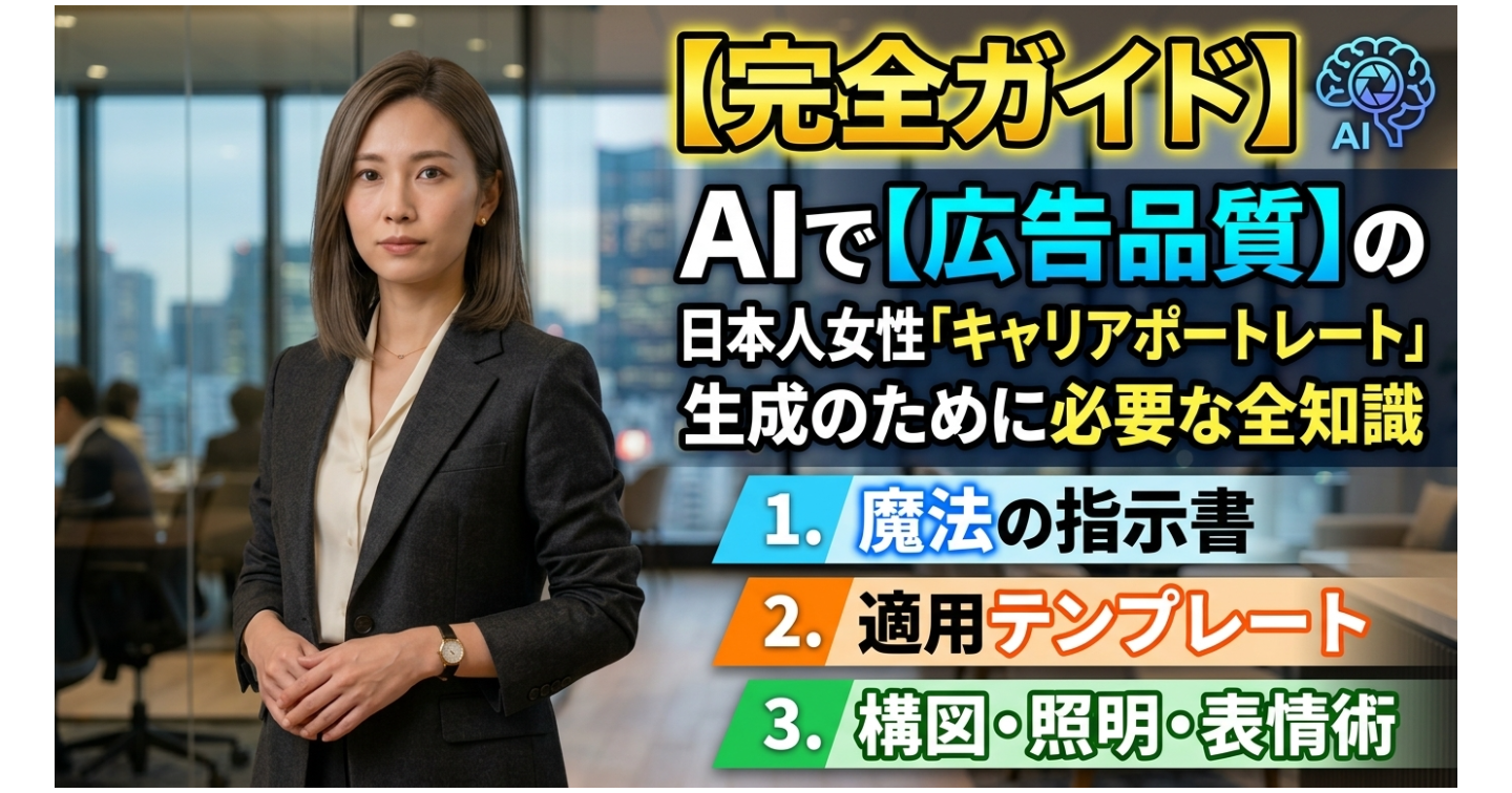 【完全版】日本人女性の“キャリア系ポートレート”をAIで広告レベルに生成するための全知識｜魔法の指示文＋応用テンプレ＋構図・光・表情の作り方