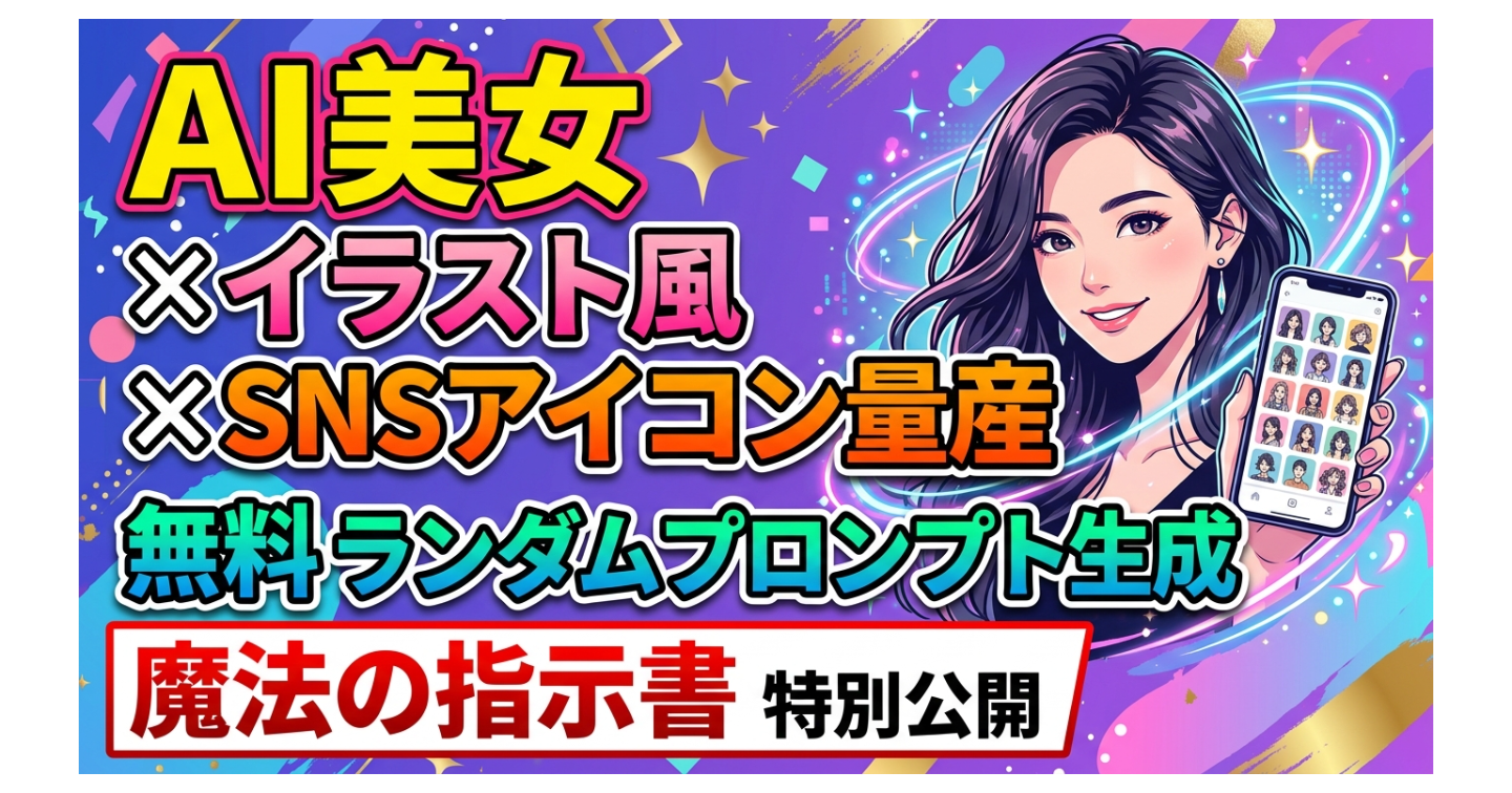 日本人AI美女 × イラスト風 × SNSアイコン量産｜無料ランダムでプロンプト生成　魔法の指示文を特別公開