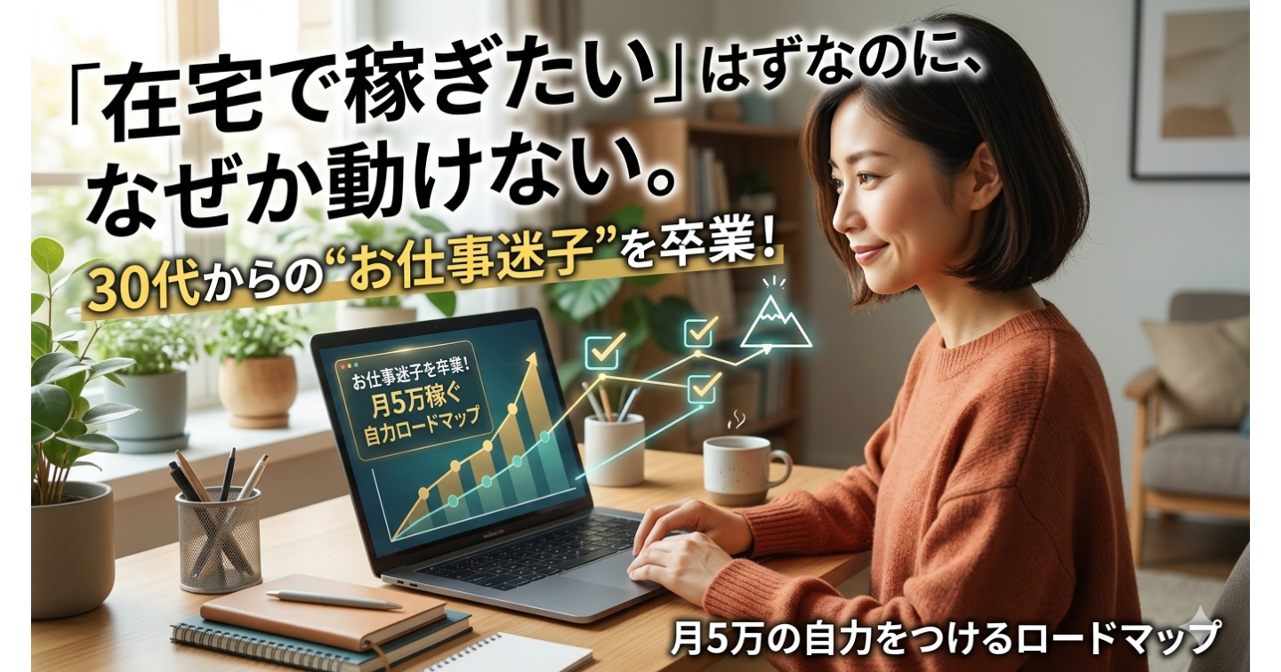「在宅で稼ぎたい」はずなのに、なぜか動けない。30代からの“お仕事迷子”を卒業し、月5万の自力をつけるロードマップ