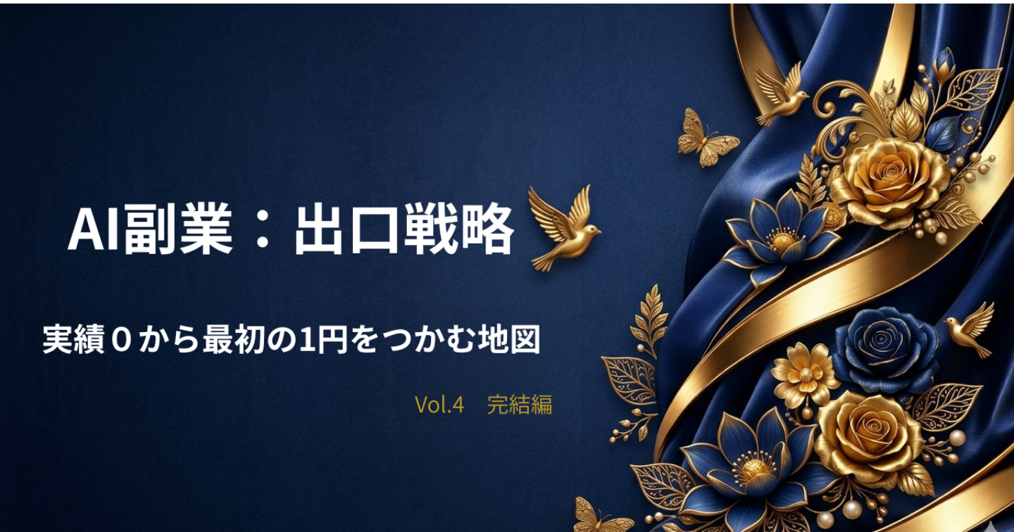 期間限定価格4月19日まで【AI副業の出口戦略】実績0から「公式級の信頼」を武器に、最短で最初の1円を掴み取るロードマップVol.４
